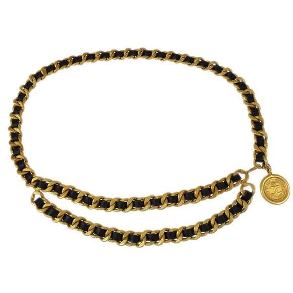 Chanel Gold Black Medallion Chain Belt 94P Small Good 195361 - Picture 1 of 4